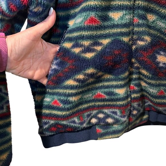 Vintage Lands End Womens Regular Fleece Jacket With Southwestern Pattern Full-Zi - Picture 3 of 5